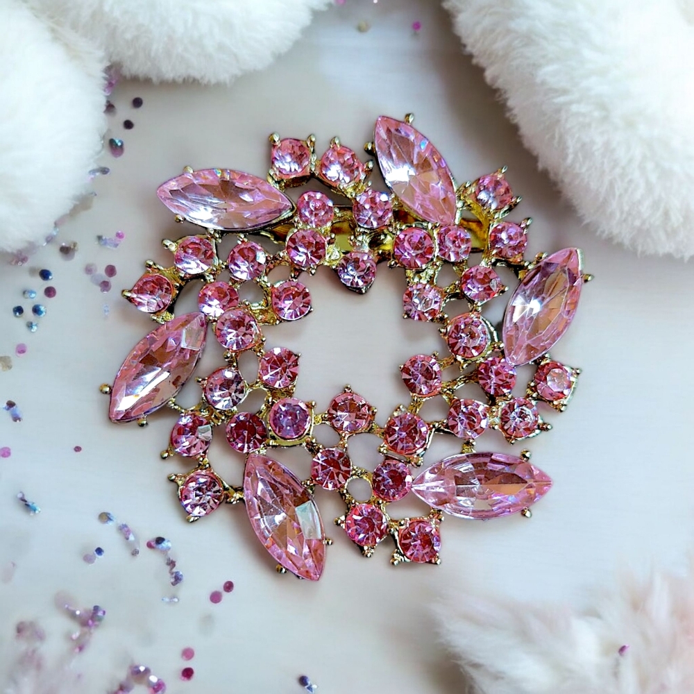 Gold-Tone Pink Crystal Statement Brooch - Women Jewelry